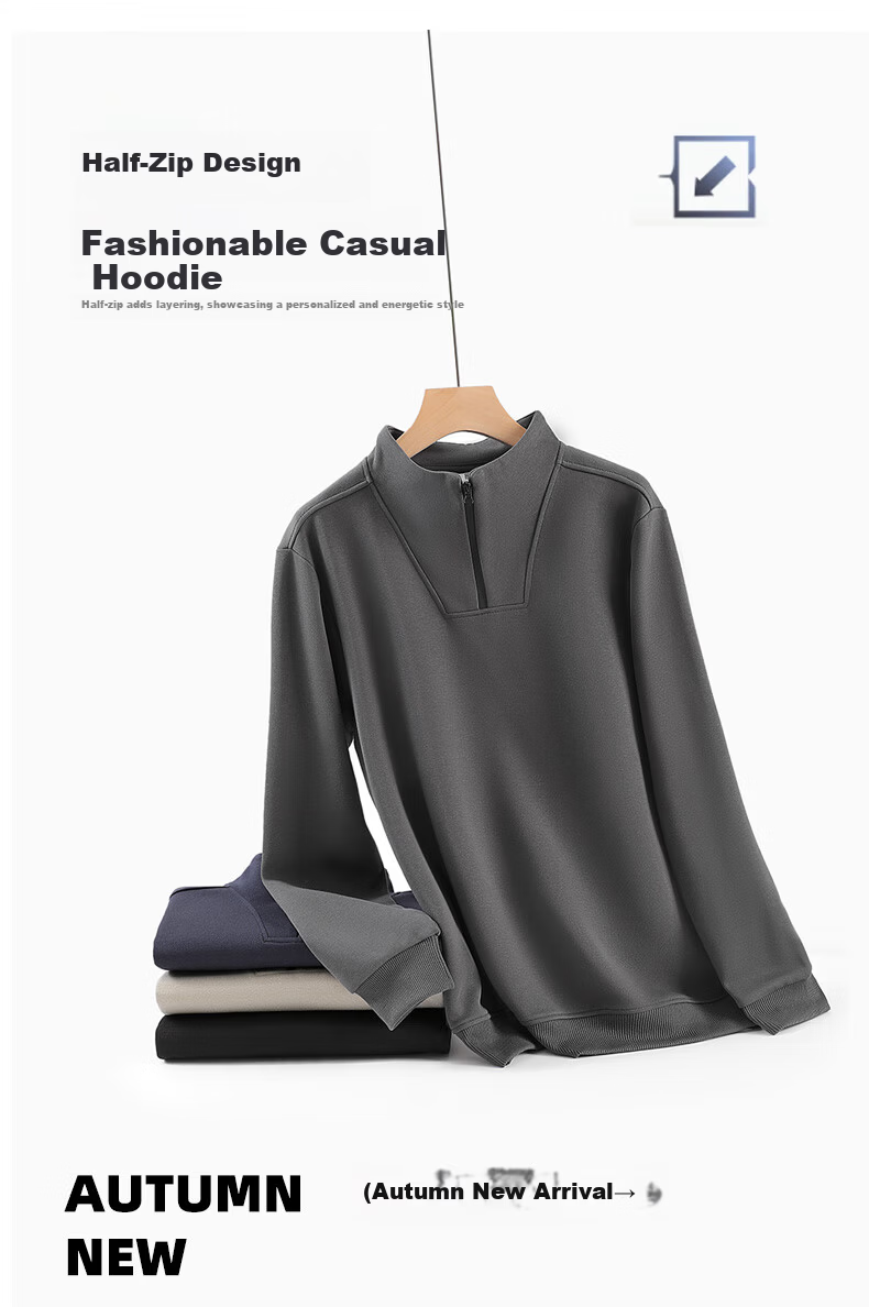 ROMON Half-Zip Sweatshirt Men Spring Business Casual Stand Collar Long Sleeve Base Shirt Middle-Aged and Young Turn-Down Collar Jacket Trendy Size L 2