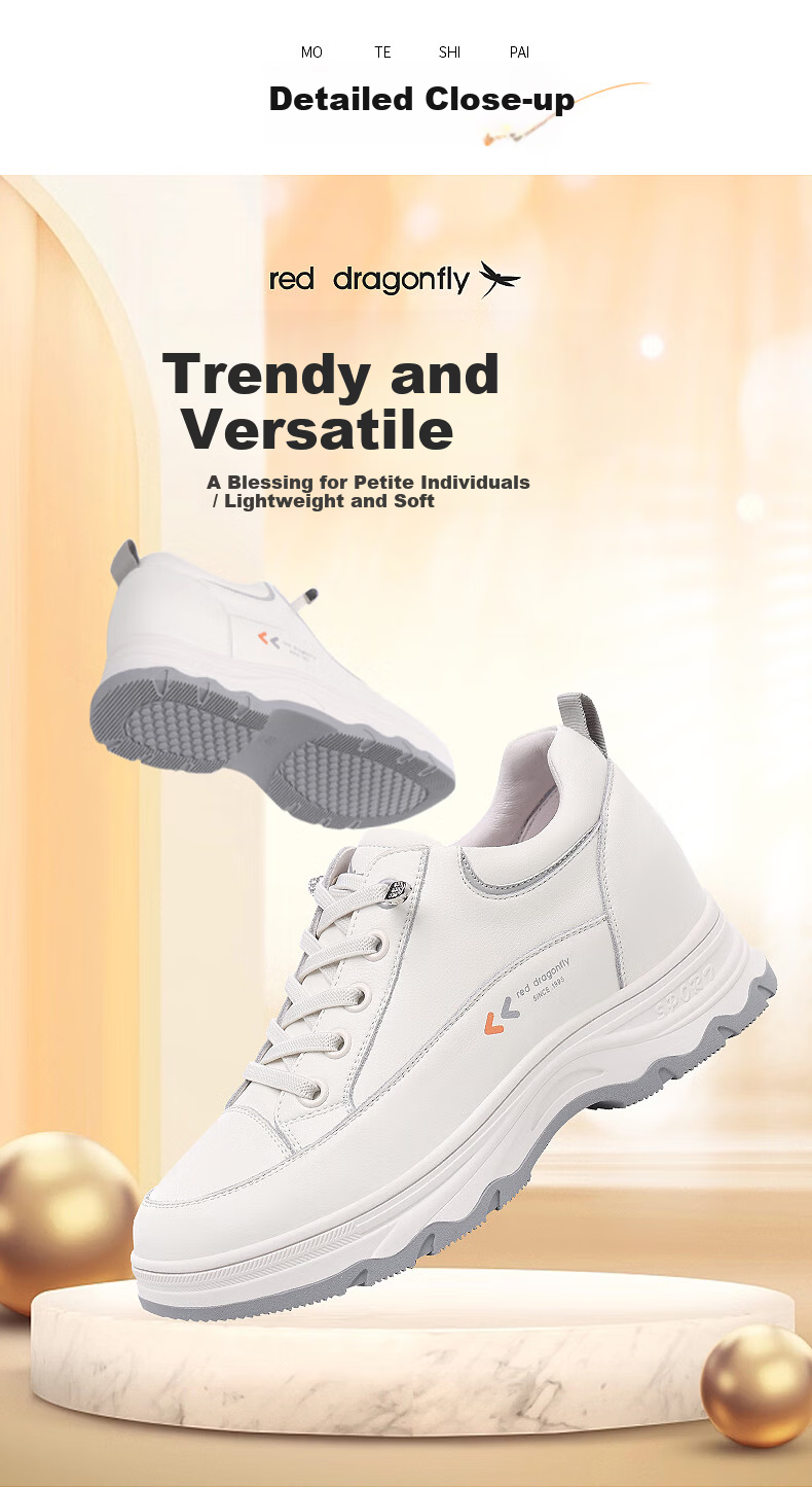 Red Dragonfly Women's White Sneakers Thick Sole Height Increasing Fleece Lined Warm Casual Shoes Women's Ins Style Canvas Shoes C0TTN05121M Beige Gray Size 37 9