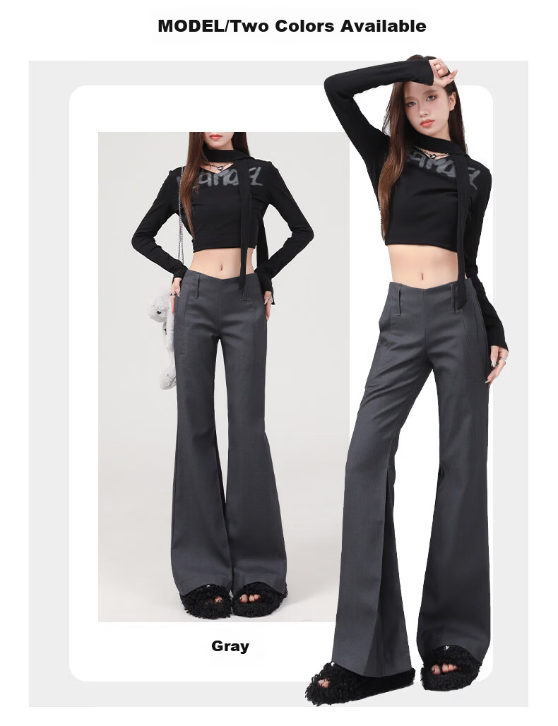 FitonTon Women's Suit Pants 2026 Spring Summer New American Retro Low Waist Slight Flare Slim Casual Wide Leg Pants 2