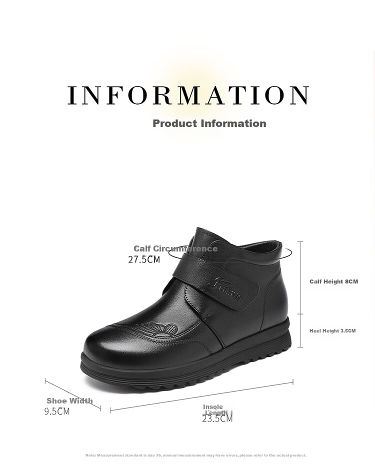 Red Dragonfly Women's Winter Lightweight Fleece-Lined Warm Genuine Leather Fashion Boots Middle-Aged Soft Sole Ankle Boots WTC457631H Black Size 38 7