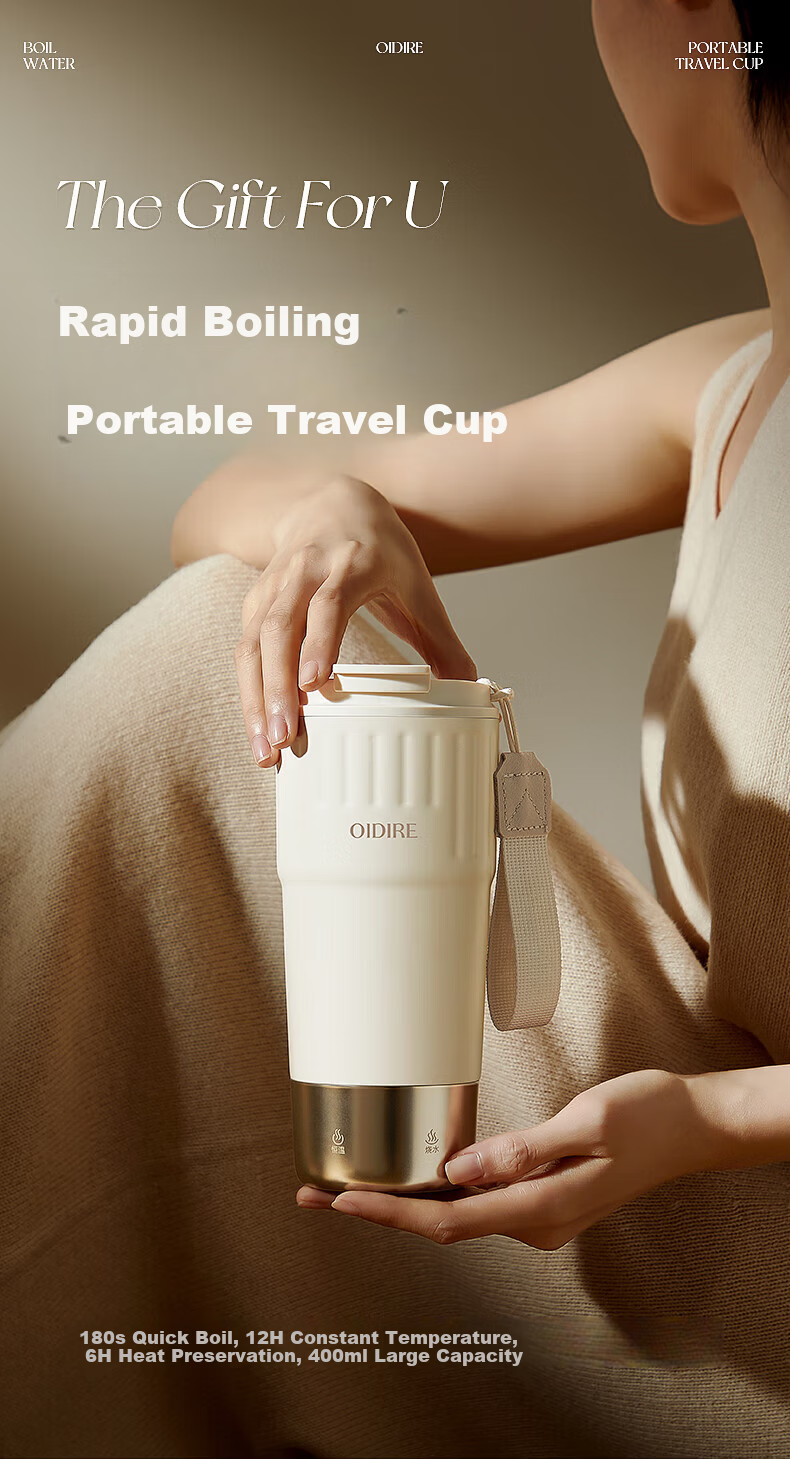 OIDIRE Electric Heating Cup Portable Electric Kettle Thermostatic Insulated Water Cup Small Travel Fast Heating Boiling Cup 400ML ODI-DRB6 1