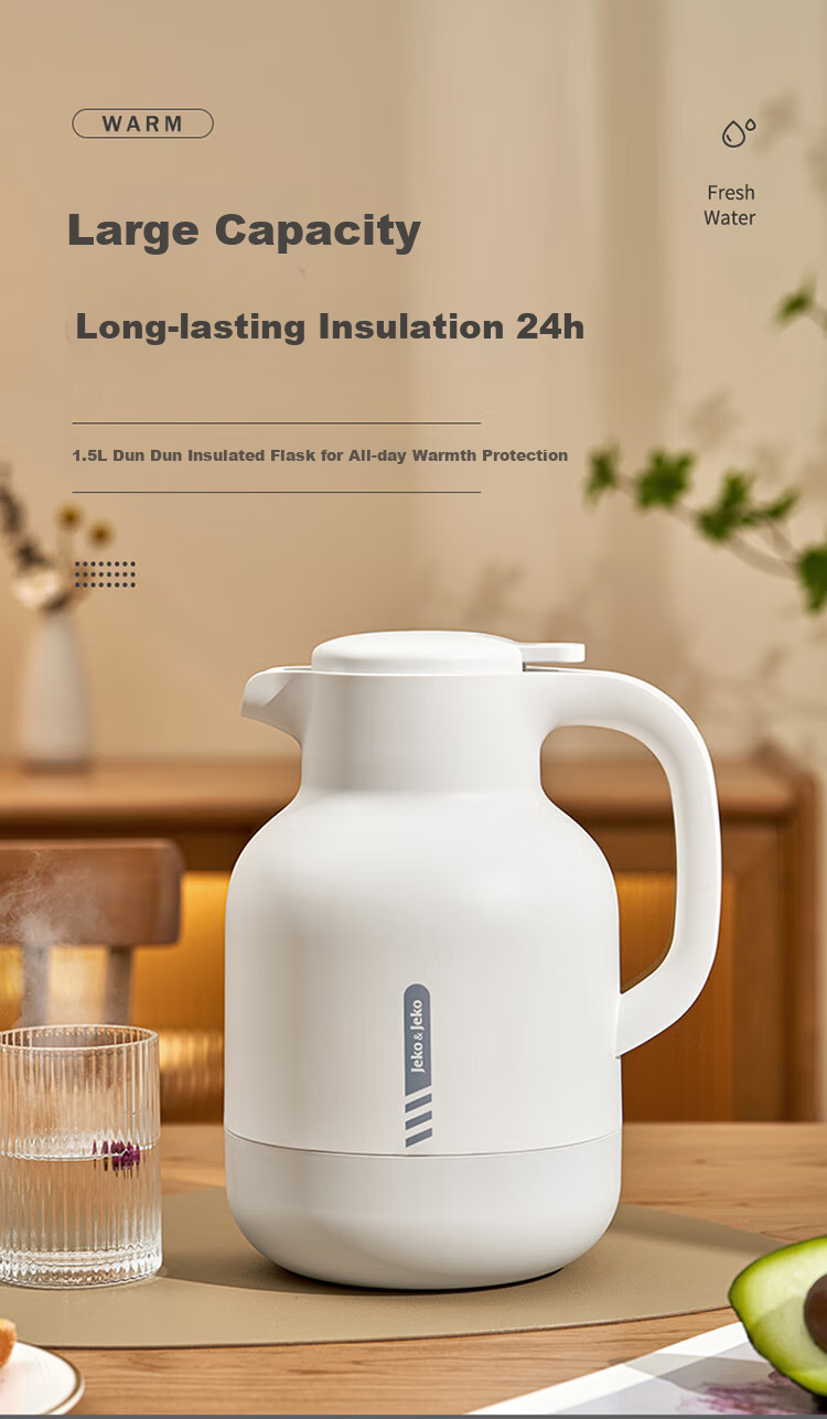 JEKO&JEKO Insulated Water Bottle for Home Use, Glass Inner Liner Thermos Flask, Large Capacity Dorm Water Jug, 1.5L Gree 1