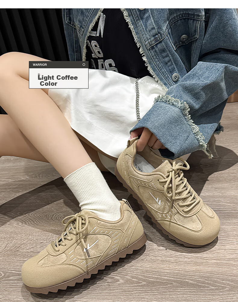 Warrior Official Women's Shoes 2026 Summer German Training Shoes Women's Versatile Sneakers Retro Casual Shoes Light Coffee Color Size 37 9