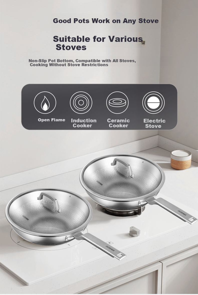 Robam Titanium Frying Pan Pure Titanium Non-Stick Coating-Free Wok Hammered Texture Low Oil Smoke Pan Compatible with Gas and Induction Cookers 32cm 15