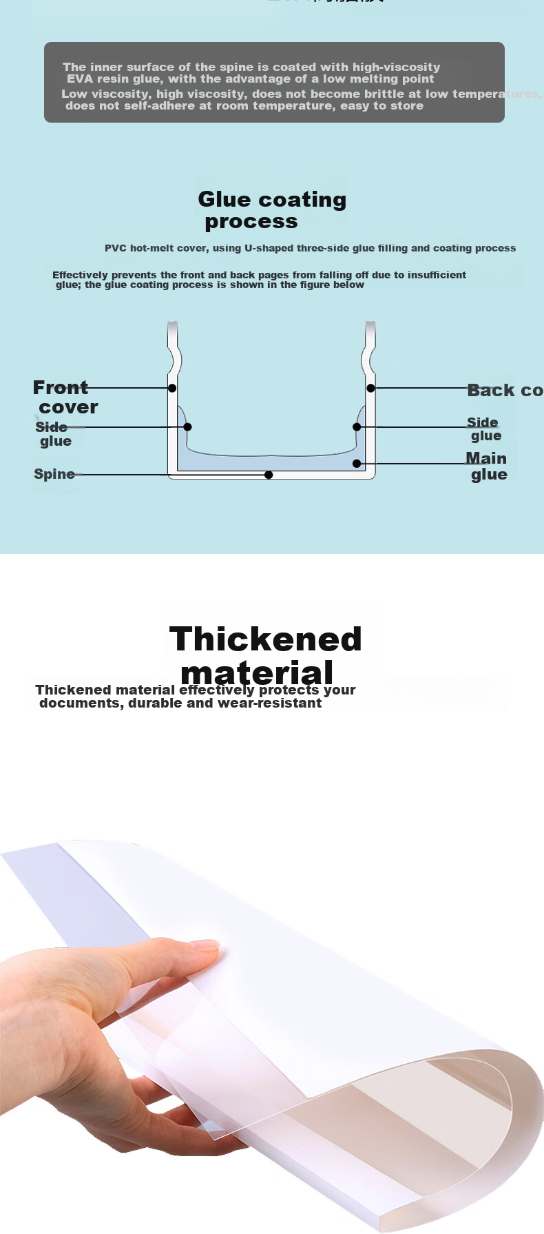 DOCON A4 Landscape 6mm 10pcs/Pack Hot Melt Binding Covers PVC Transparent White Binding Machine Supplies Contract Proposal Document Book Glue Binding Cloth Texture Cover with Side Glue 6