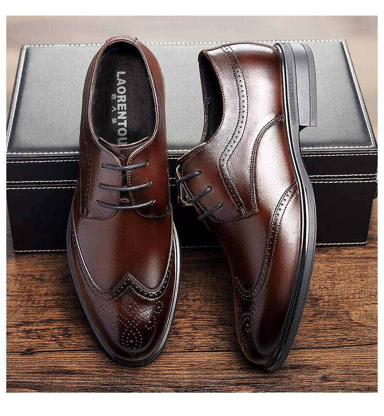 LAORENTOU Men's Spring Autumn Brogue Leather Shoes British Style Breathable Formal Wedding Shoes A50237 Black Size 38 2