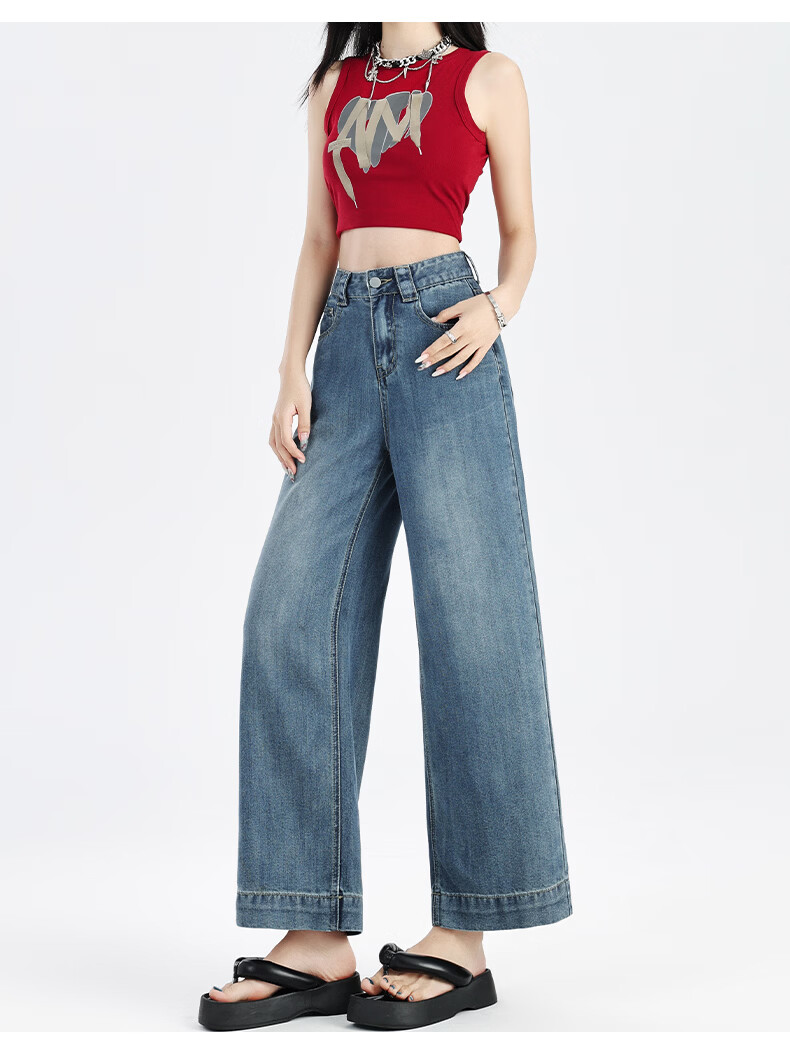 Jeanswest Women's Jeans 2026 Summer Thin Nine-Point Tencel High-Waist Wide-Leg Straight Pants Moonlight Blue XL 15