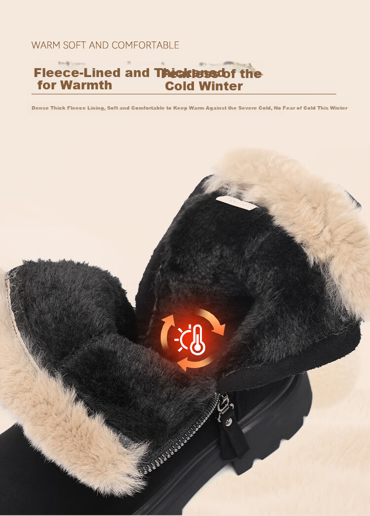 Red Dragonfly Women's Winter Snow Boots Fleece Lined Warm Cotton Shoes Versatile Outdoor Thick Sole Martin Boots WLC456221R Black Size 35 4