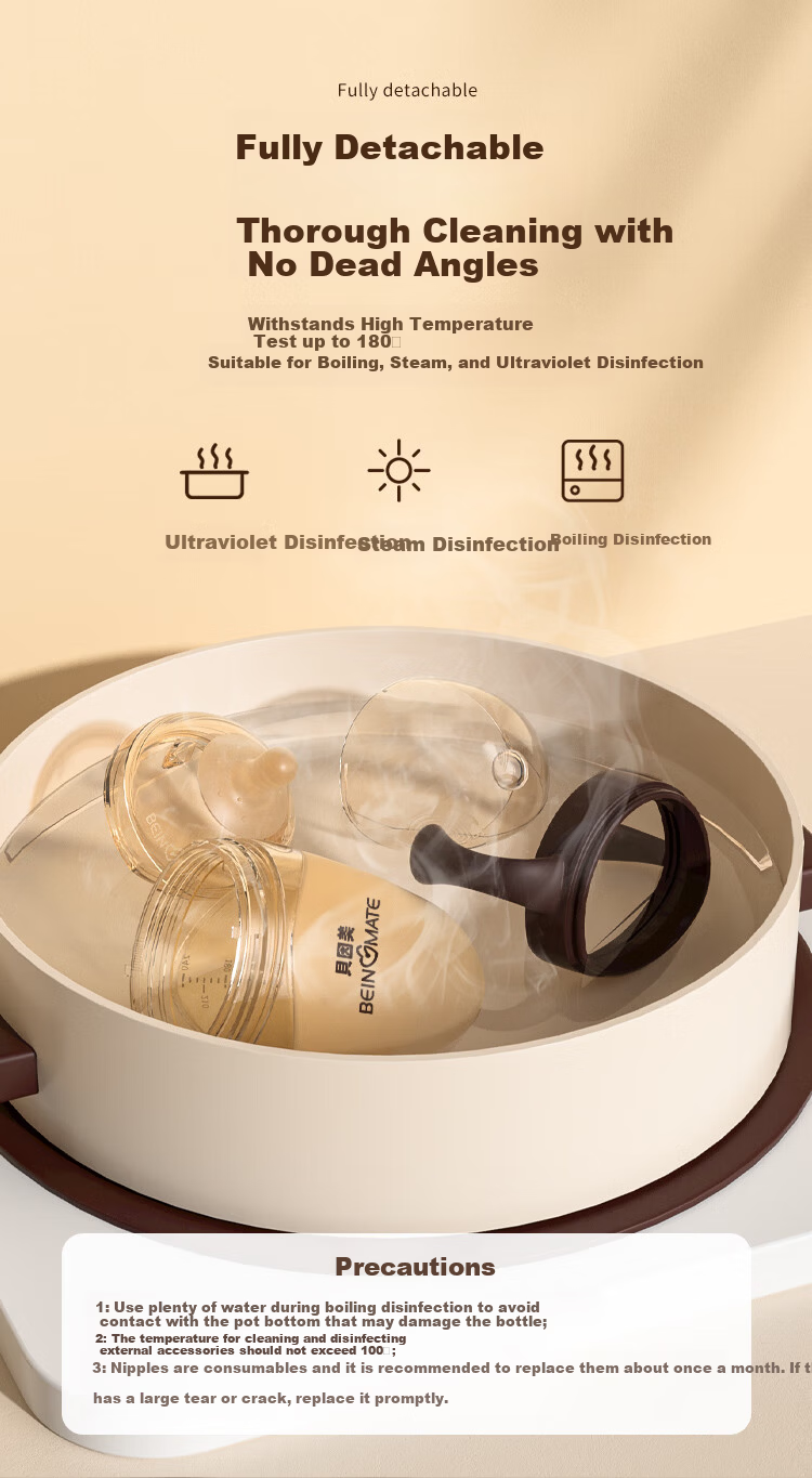 Beingmate Newborn Silicone Baby Bottle 0-6 Months Anti-Colic Breast-Like Wide Neck Preemie Weaning Nipple 10