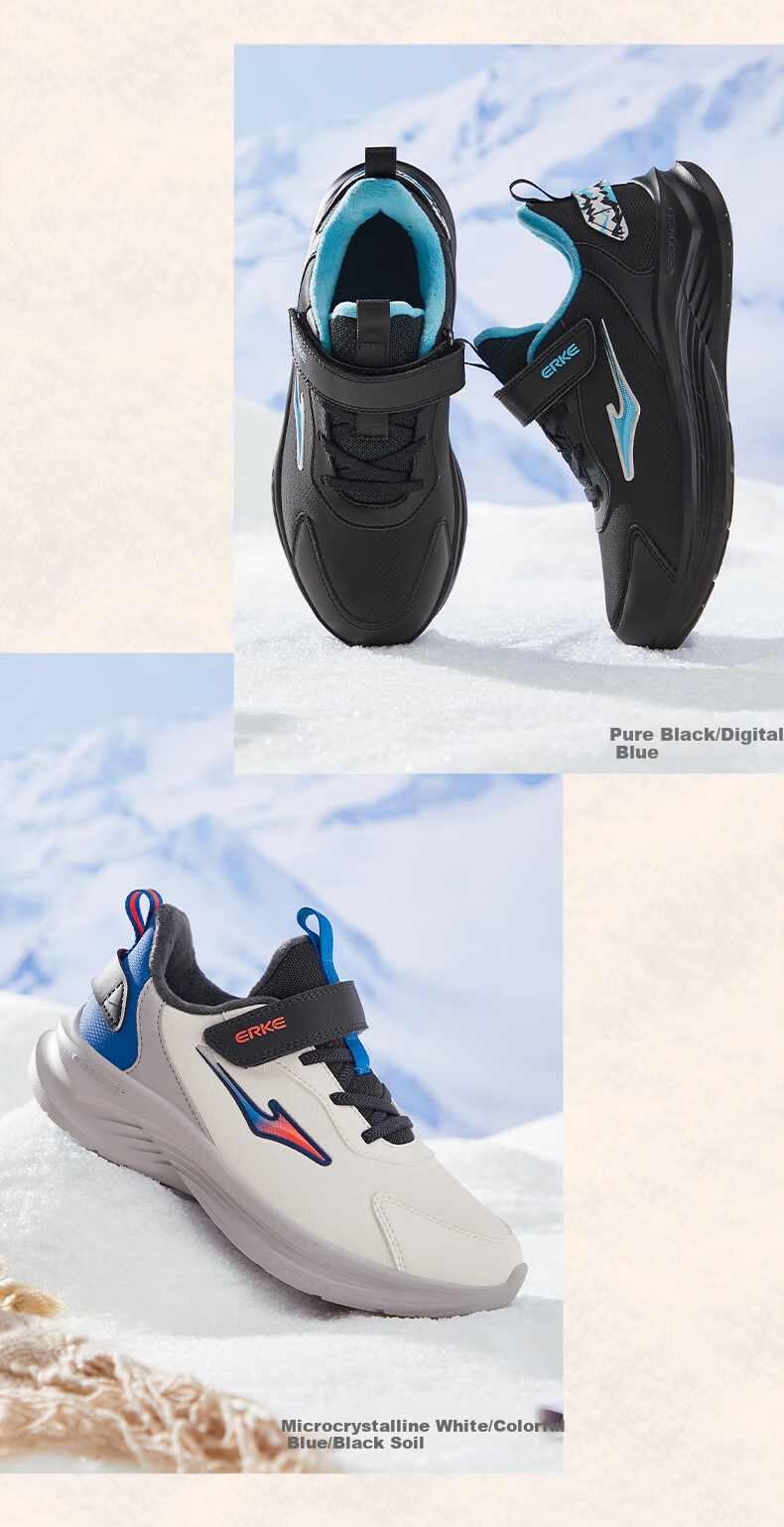 ERKE Kids Running Shoes Boys and Girls Winter Double Cotton Version Pencil Gray/ Mineral Blue Size 32 11