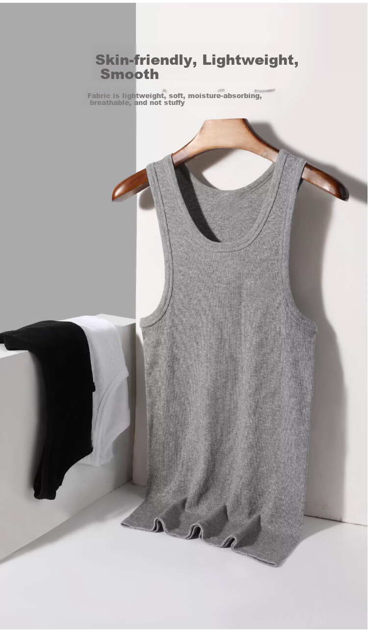 Langsha American Vintage Heavyweight Ribbed Cotton Men's Tank Top 300g Stretch Slim Fit Sports Fitness Summer Racerback 6