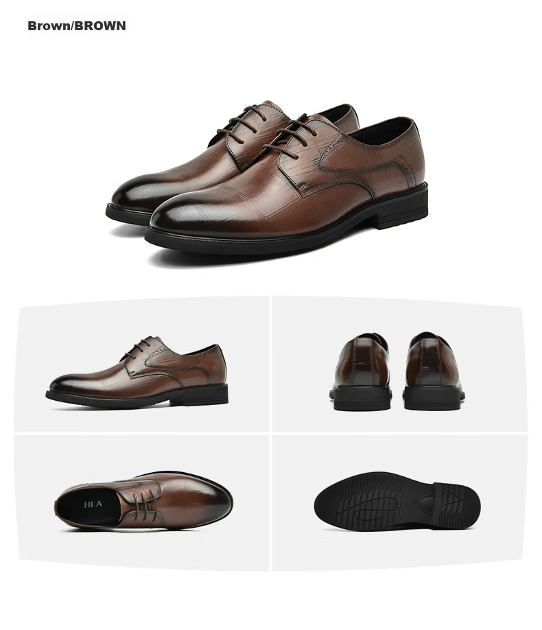 HLA Men's Leather Shoes, Business Genuine Leather Shoes for Men HAAPXM2FAV217, Height-Increasing Style, Size 42 18