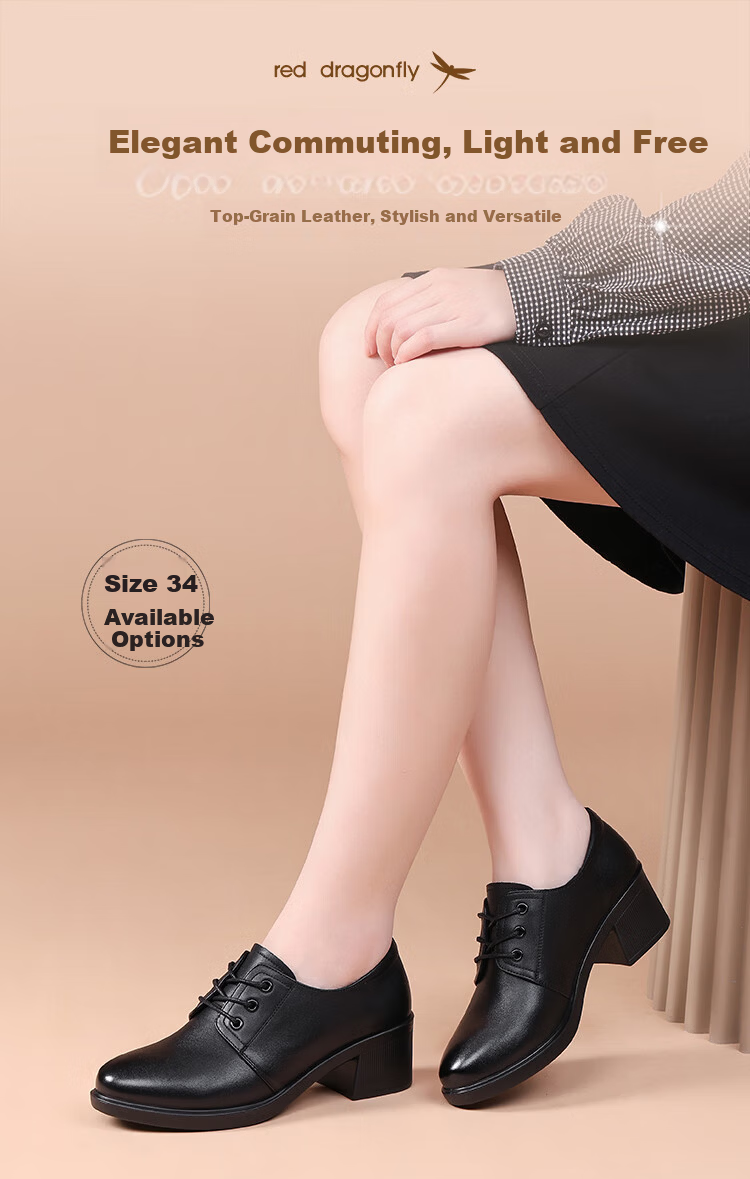 Red Dragonfly Women's Autumn New Genuine Leather Lightweight Versatile Professional Commuter Height-Increasing Flats WTB356601 Black 37 1