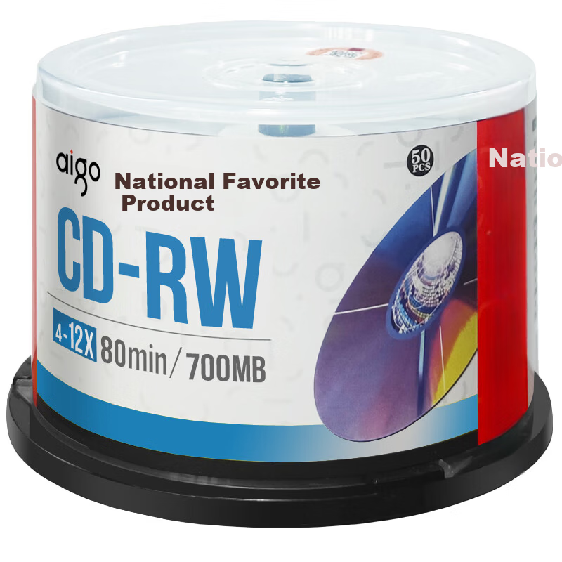 Aigo CD-RW Blank Disc/Rewritable Disc 4-12x Speed 700MB Taiwan Made 50-Pack Barrel