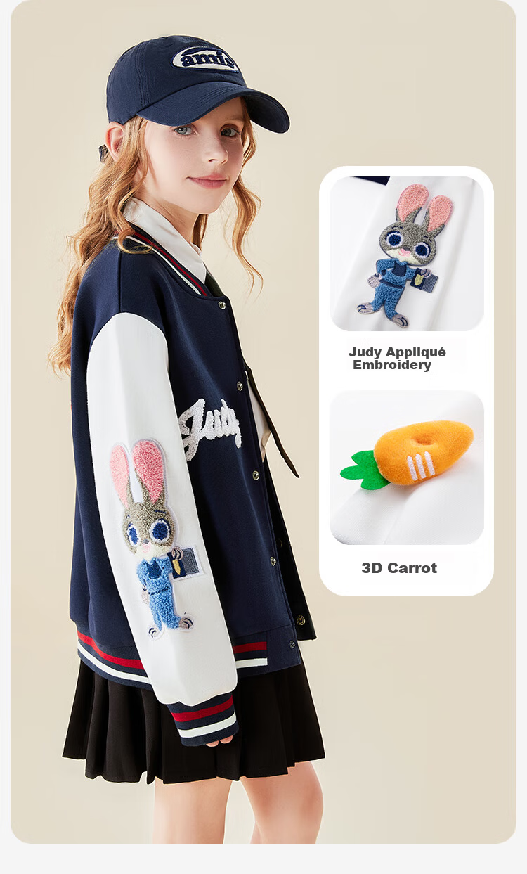 Disney Girls' Baseball Jacket New Autumn Stylish Children's Zootopia Kids' Navy Blue Coat Size 160 4