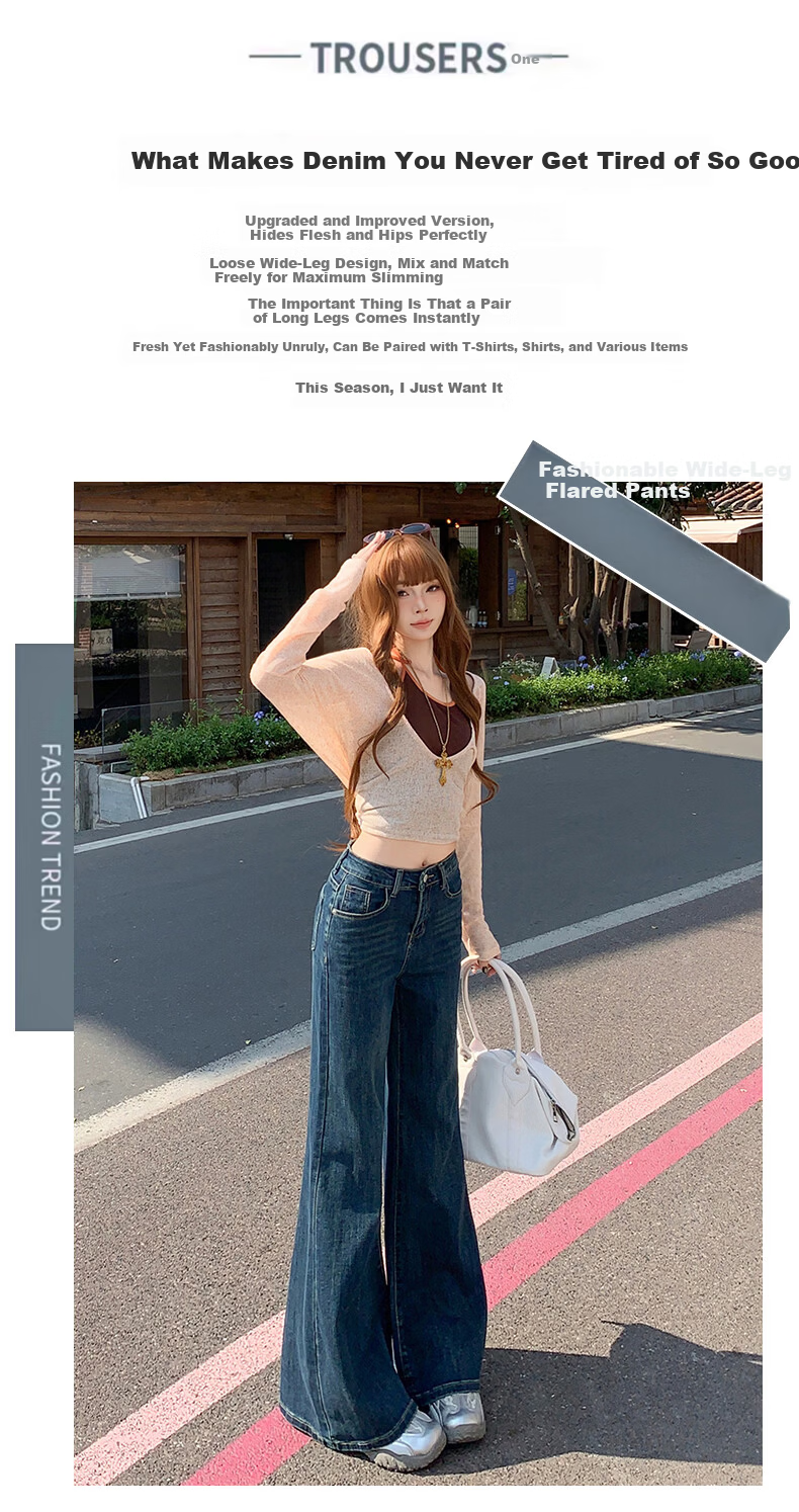 Jeanswest Women's Summer High-Waist Slimming Wide-Leg Casual Flowy Bootcut Jeans Dark Blue XL 3