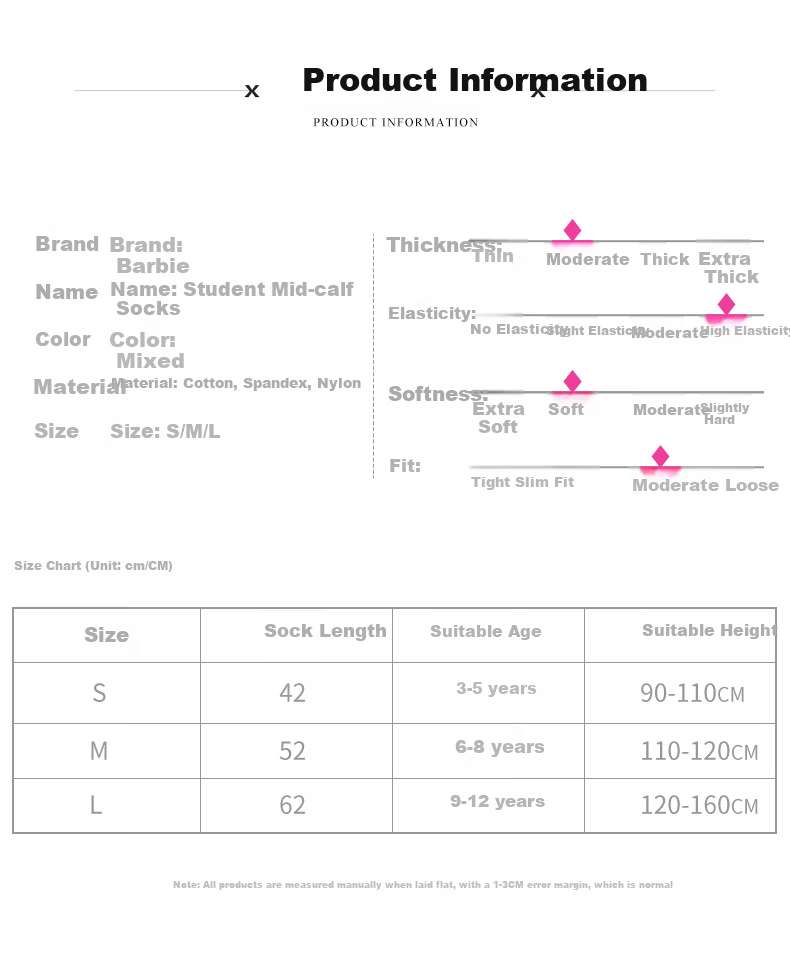Barbie Kids Over-the-Knee Long Cotton Socks Thin Student Girls Mid-Calf Socks Spring Autumn Boys High Tube Football Socks 3