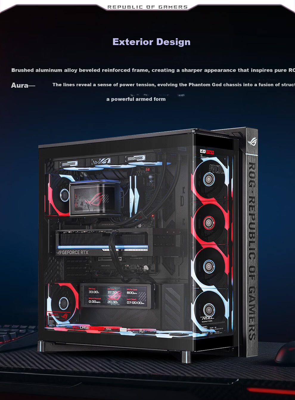 ASUS ROG Phantom Gaming Case Deluxe Edition Right-Angle Tempered Glass 9.2-Inch Display Module Rotatable Fan Bracket GR801 4