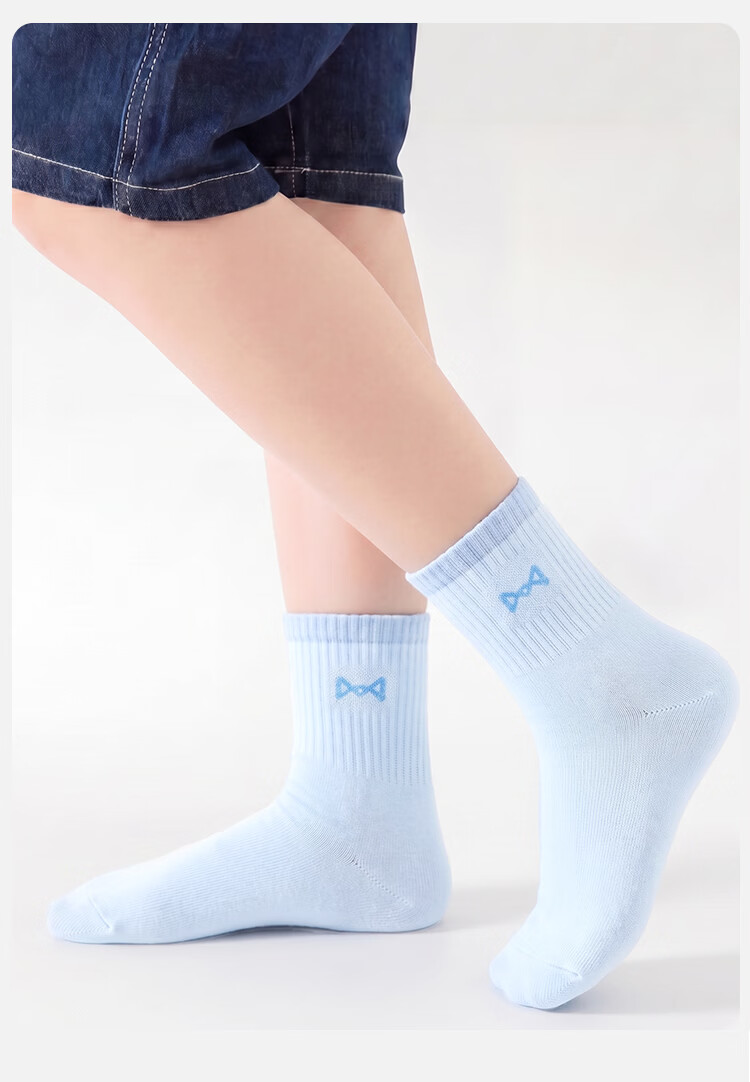 Miiow Kids Socks Girls Summer Thin Cotton Mid-Calf Socks 6-12 Years Old Antibacterial Odor-Resistant 5