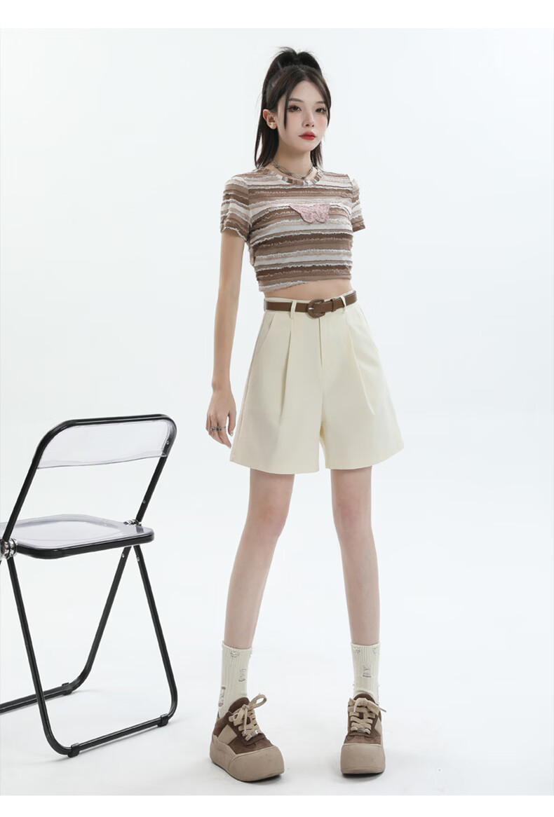 Jeanswest Women's 2026 Summer Cotton High-Waist Fashion Straight-Leg White Mid-Length Shorts XL 13