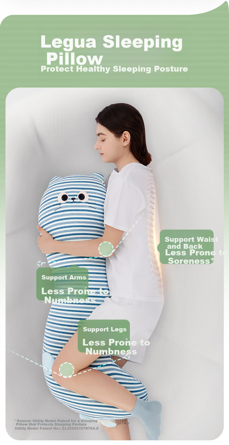 Legua Sleeping Body Pillow Bed-Length Long Pillow Striped Blue Cat Sleeping Companion Doll Side Sleep Leg Hug Pillow Kids Gift 6