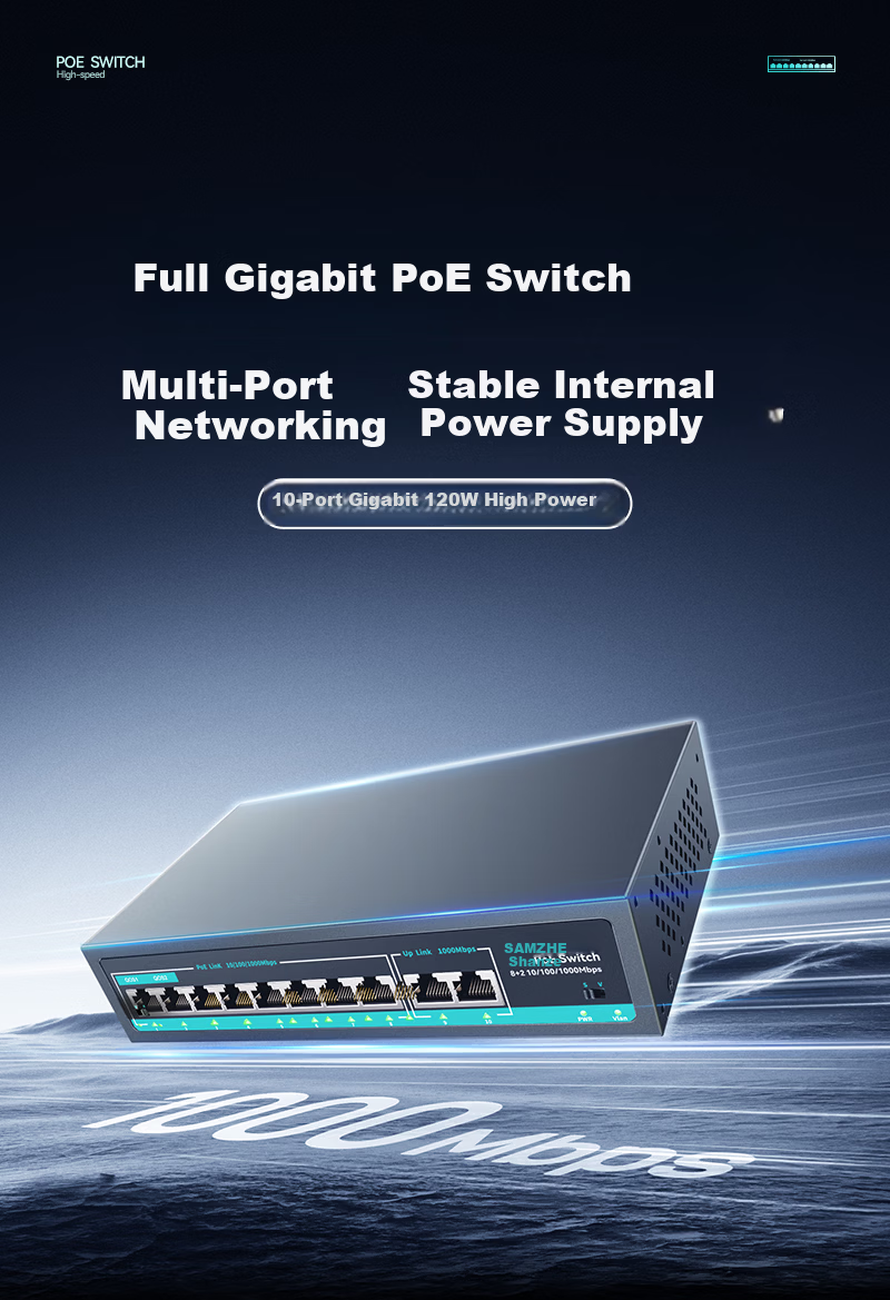 Sanze 8-Port PoE Switch 10-Port Gigabit Ethernet Splitter Dual Uplink Industrial Monitoring Power Supply Network Hub Enterprise Switch POE-HJQ10 1