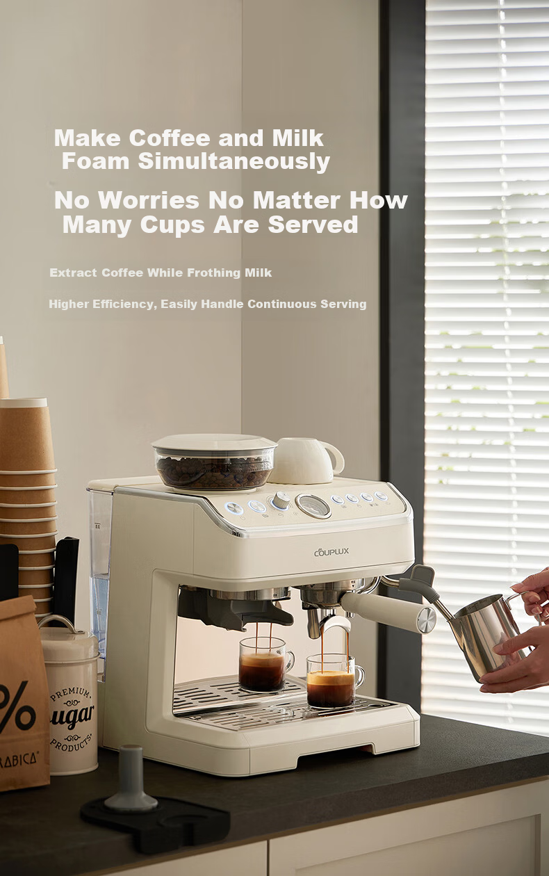 Kepura CP296 Cloud White Dual Pump Dual Boiler Espresso Coffee Machine Semi-Automatic Home Office Small Steam Milk Frother Grinder All-in-One (Cold Brew Version) 1