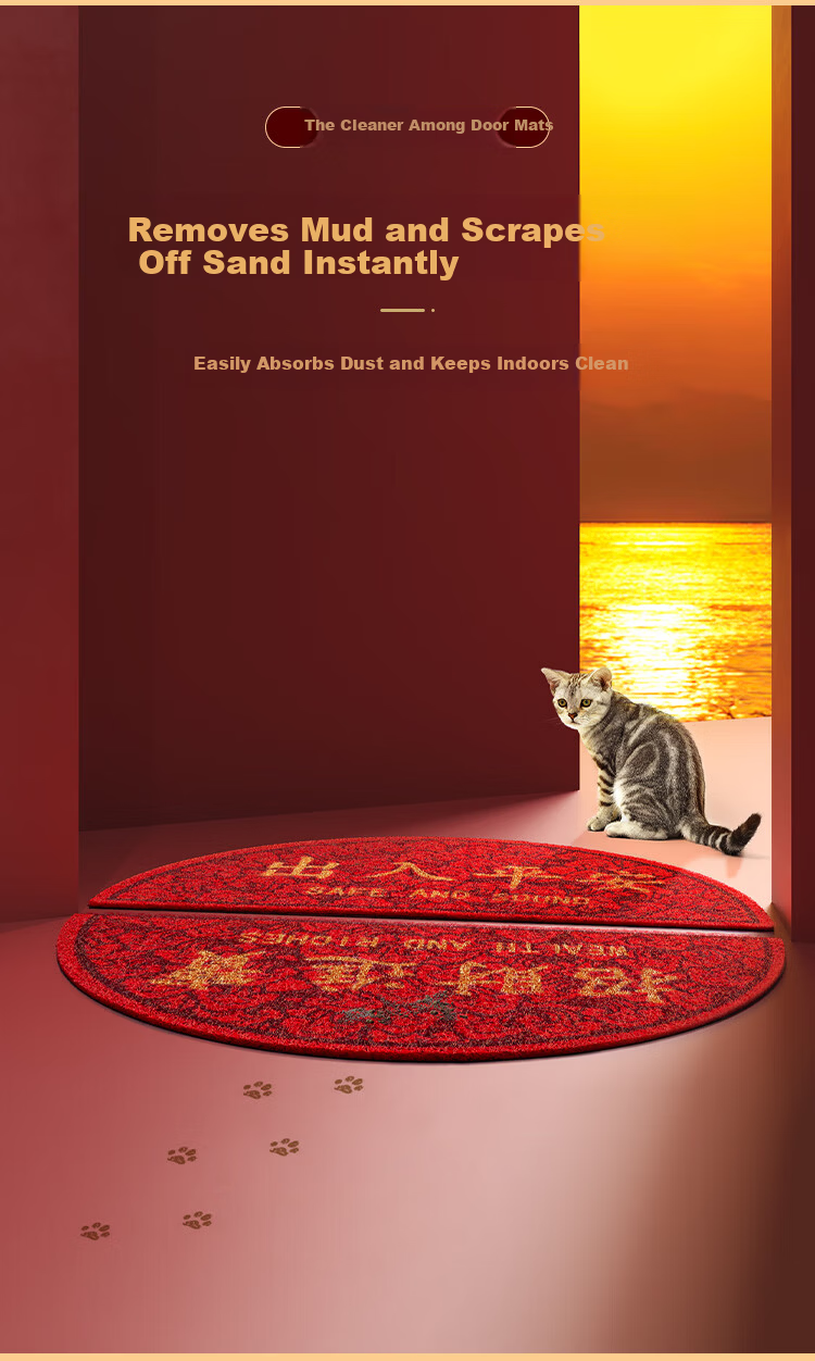 Qiqi Home Fortune Bringing Silk Loop Carpet Door Mat Entrance Half-Round Festive Doormat 1