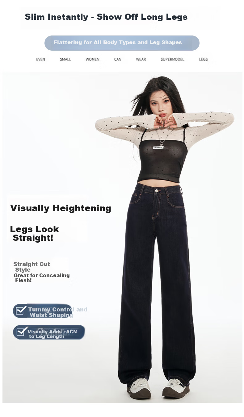 Pierre Cardin Women's Winter Denim Jeans Simple Soft Breathable Casual Slim Fit Straight Wide Leg Retro Blue M 5