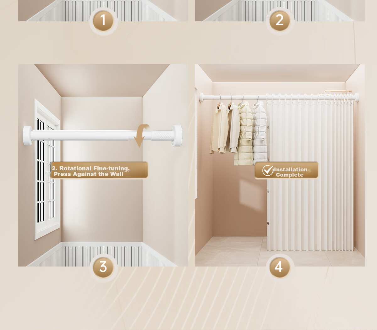 Fan Ye No-Drill Telescopic Rod Door Curtain Rod Closet Clothes Drying Rod Bathroom Curtain Rod Wardrobe Support Hanging Rod Balcony Clothes Drying Rack 15