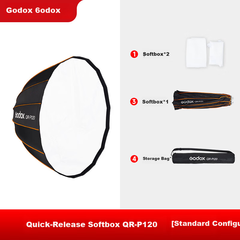 Godox QR-P120cm Quick-Release Deep Parabolic Softbox Bowens Mount for Photography Live Streaming Fill Light Continuous Light Flash Portable Quick-Release Model