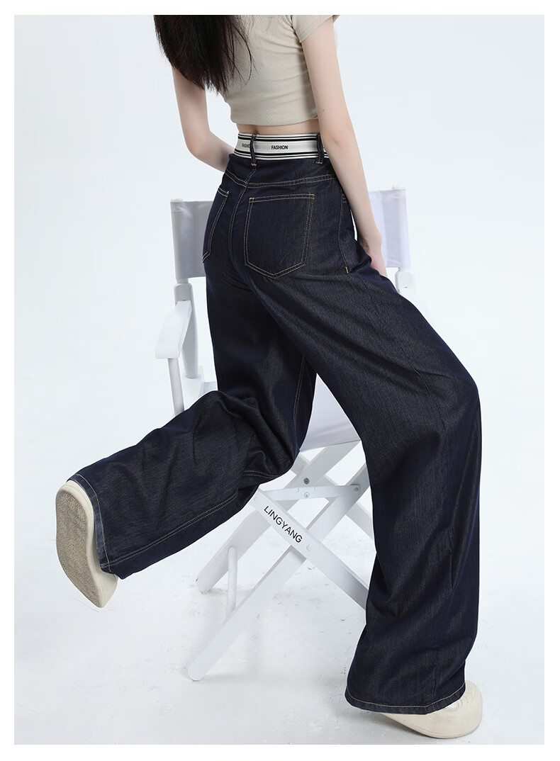 Jeanswest Women's Summer 2026 Tencel Lightweight Wide-Leg Straight Loose Fit Denim Pants Dark Blue XL 15