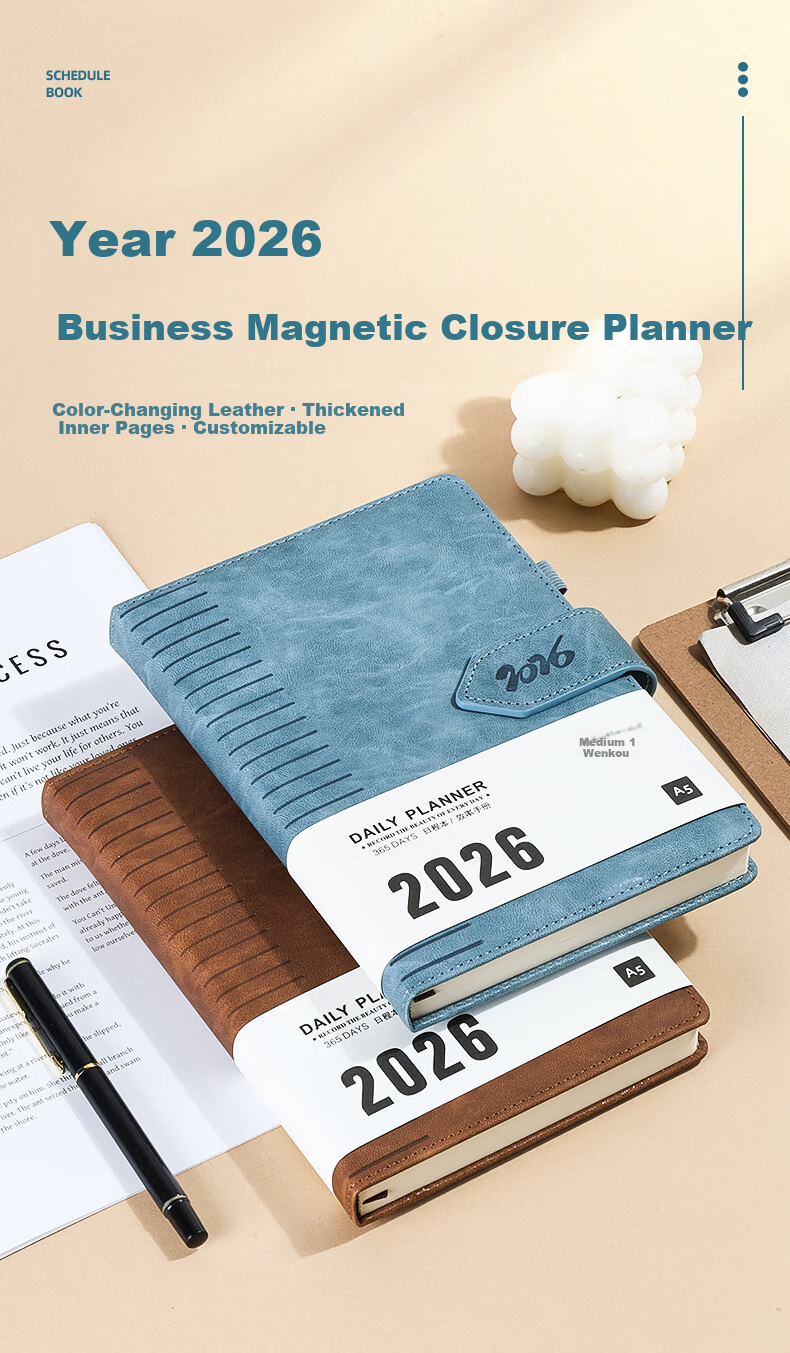 SHEN SHI 2026 A5 Daily Planner Magnetic Closure Notebook 352 Pages Dated Work Efficiency Journal Logbook Customizable Logo K25 Black 1 Piece 1