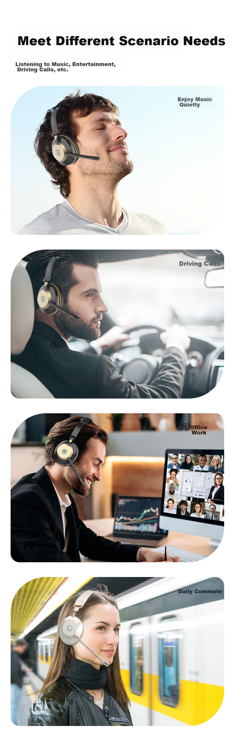 Yijiatong Over-Ear Call Center Headset ENC Active Noise Cancelling S600D 3.5MM Single Jack + USB + Type-C Volume Control Button Office Commercial Online Education Black 11