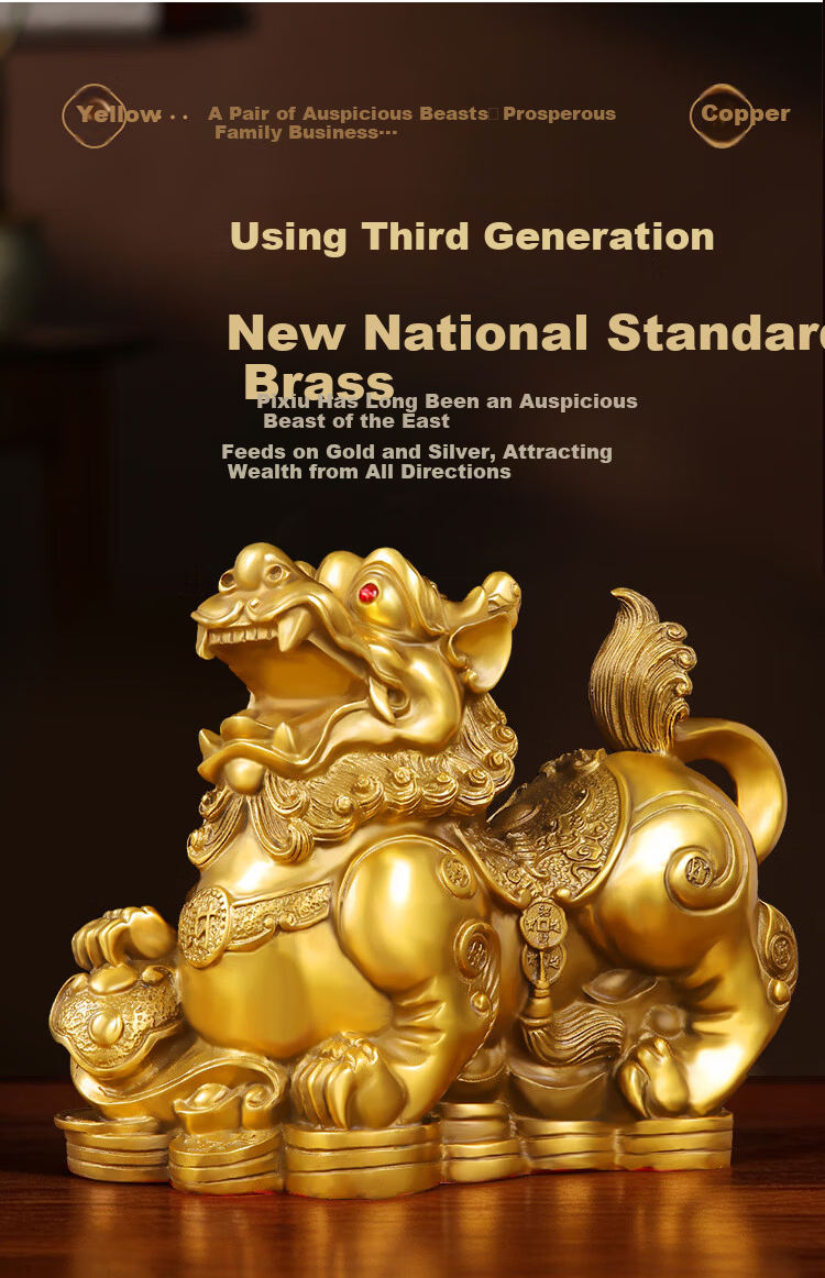 Bin Yue Brass Pixiu Figurines Male and Female Pair Large Treasure Bowl Set Home Living Room Entryway Housewarming Gift 5