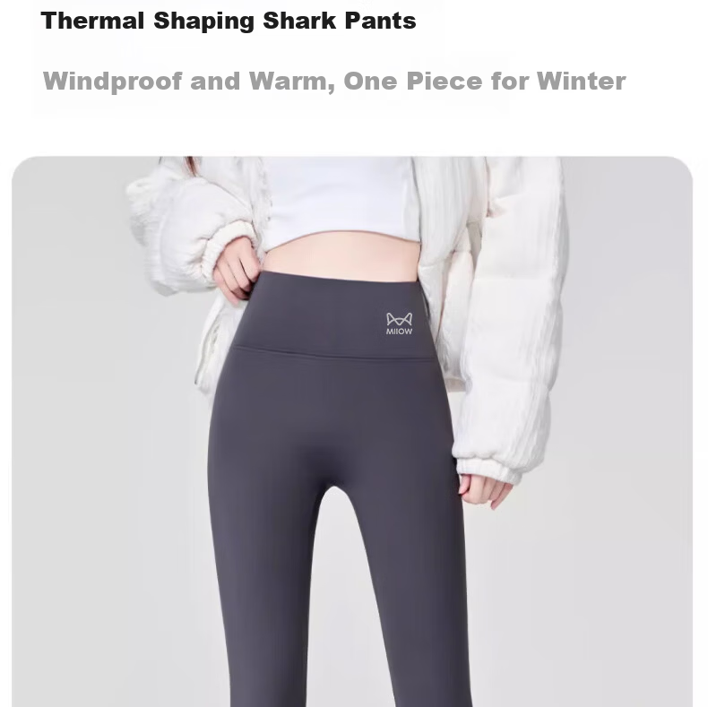 Miiow Women's Sherpa Fleece Shark Pants, Autumn Winter Thickened Leggings, Warm Stretch High Waist Tummy Control Yoga Black Pants 5