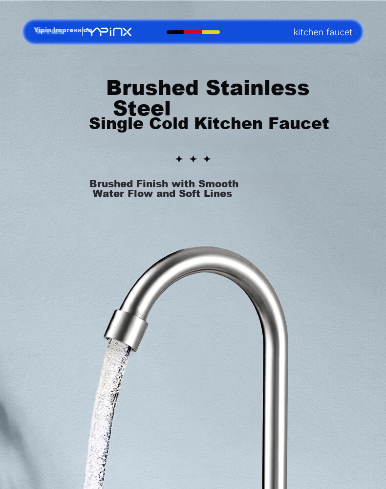 Yipin Impression Stainless Steel Kitchen Single Cold Water Faucet Splash-Proof Household Vegetable Sink Single Cold Hand Wash Basin Dishwasher Faucet 4