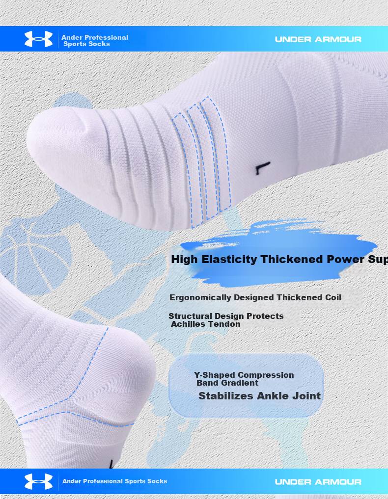 Under Armour Socks for Men And Women, Sports Basketball Socks, Summer Running Marathon Socks, Cotton Odor-Resistant Terry Bottom Badminton Mid-Length Socks 10
