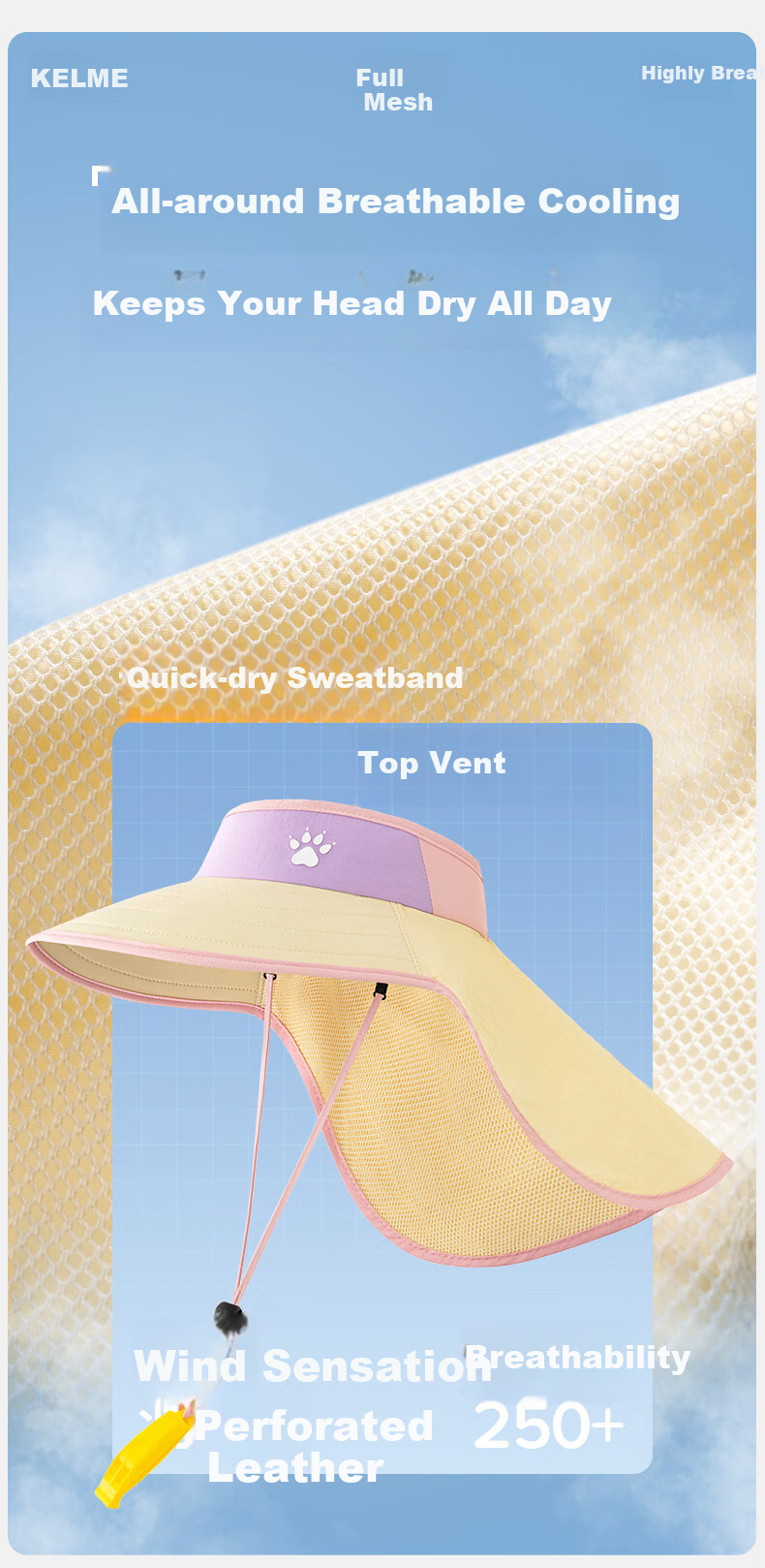 KELME Kids Sun Protection Hat Wide Brim Unisex Children 3-15 Years Open Top Cape Beach Sun Hat 1