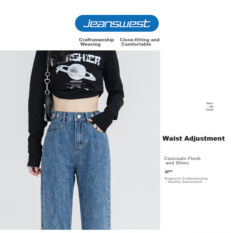 Jeanswest Women's Vintage Blue High-Waist Slim Straight Leg Jeans XS Autumn Casual 4