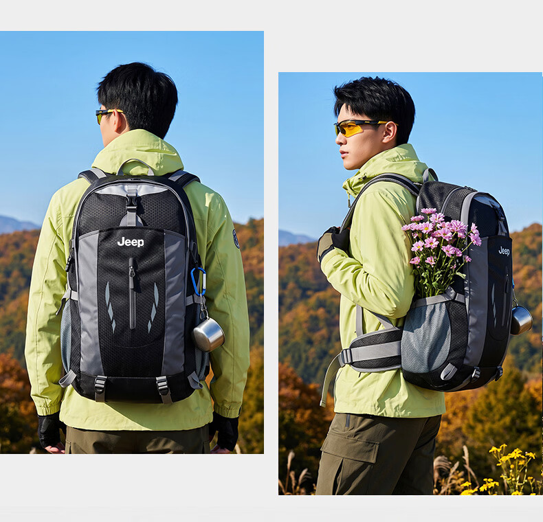 JEEP Men's Backpack Outdoor Professional Hiking Mountaineering Multifunctional Large Capacity Lightweight Water-Resistant Travel Bag 9