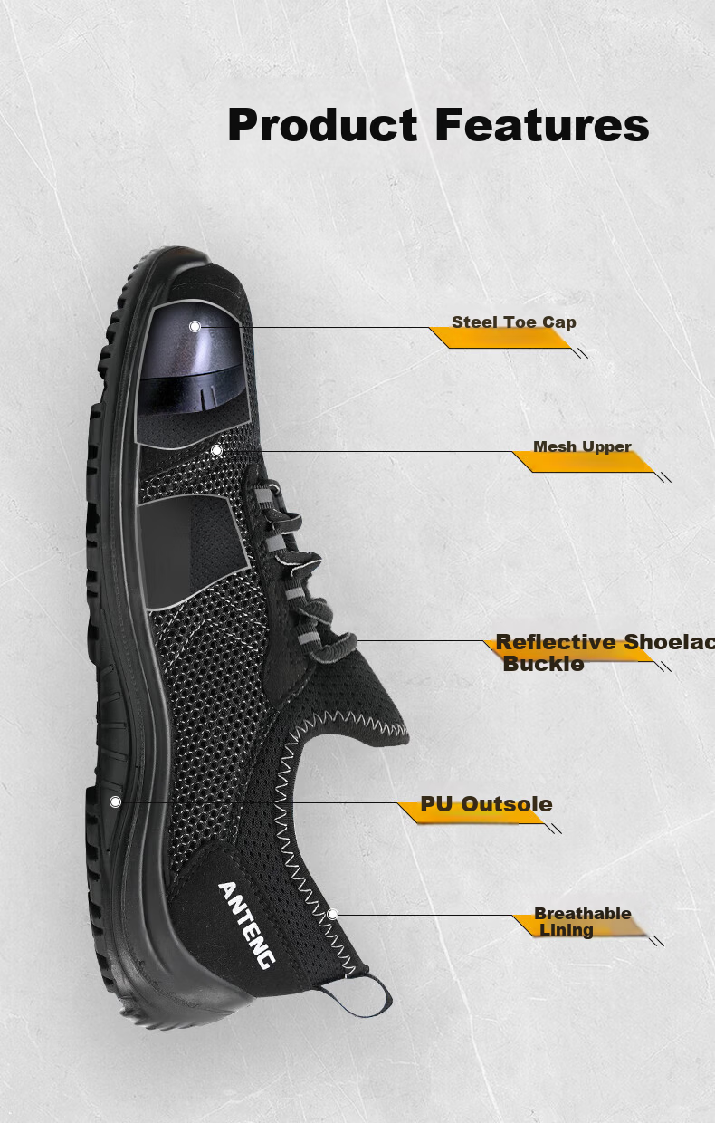 ANTENG Men's Summer Safety Shoes Steel Toe Anti-Smash National Standard Anti-Static Lightweight Breathable Comfortable Safety Shoes AS08 [Anti-Smash/Anti-Static] Size 38 8