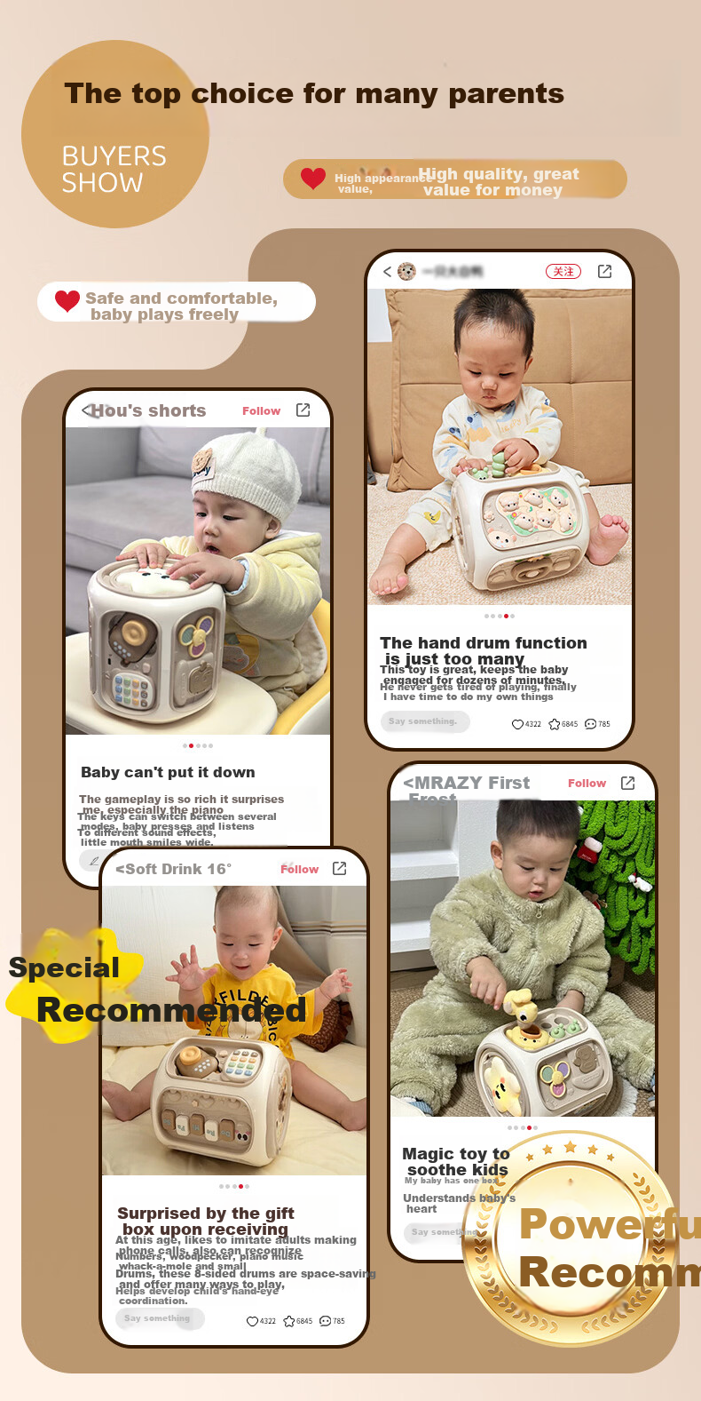 Cute Stone Children's Toy, Educational Hand Drum for Infants Aged 0-1 Years Old, Montessori Early Education Multi-Sided Object, Baby Birthday And First-Year Gift 2