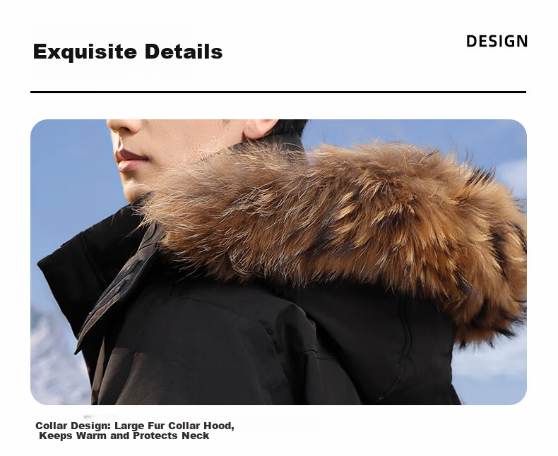 Yalu Unisex Down Jacket 2025 Winter Large Fur Collar Parka Couple Mid-Length Thickened Warm Workwear Coat 12