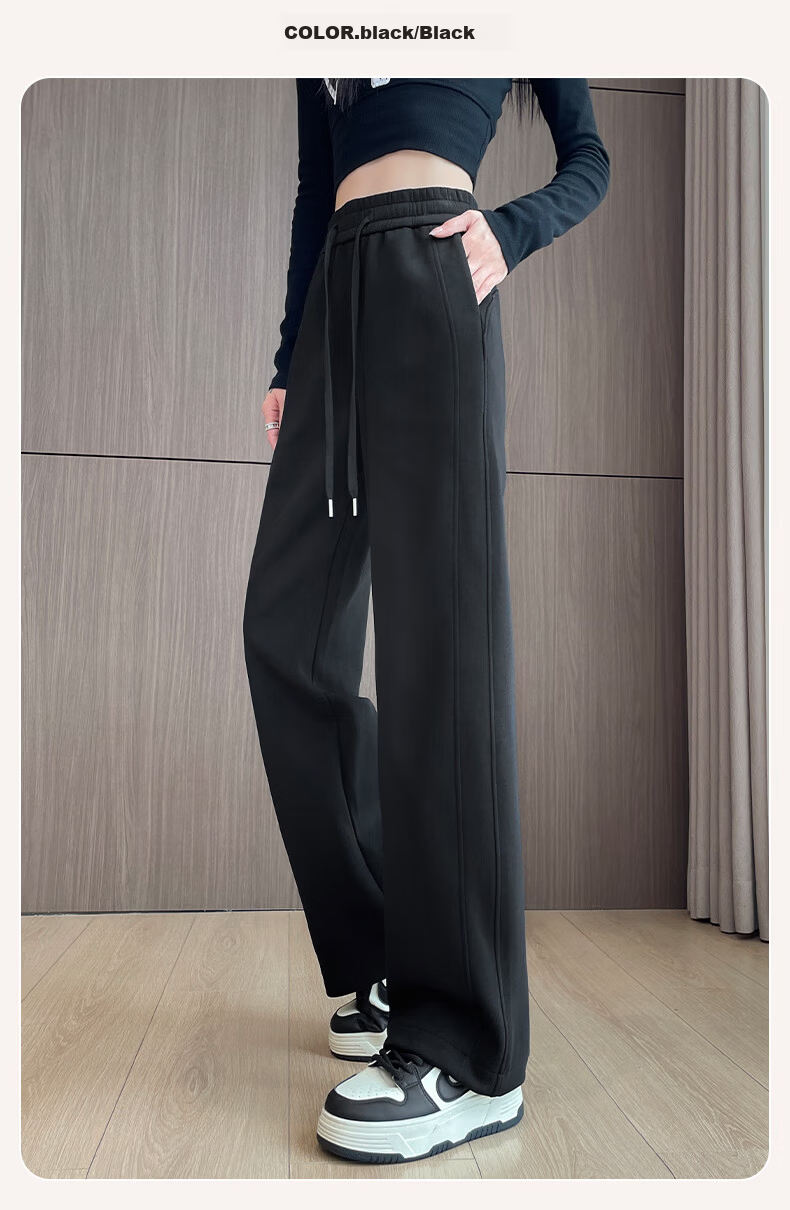 Miiow Women's Casual Wide-Leg Sweatpants 2026 Spring Summer Thin Loose Sports Pants Straight-Leg High-End Gray Slimming 26