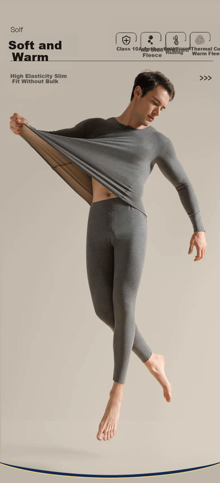 Langsha Men's Thermal Underwear 10A Antibacterial Mite-Resistant Double-Sided Fleece Autumn Shirt AB Side German Velvet Heating Base Layer Top 9