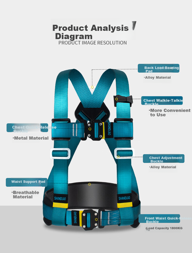 SHANDUAO Three-Point Safety Harness Quick-Connect Fall Protection AD9022 Double Small Hooks 1.8m 7