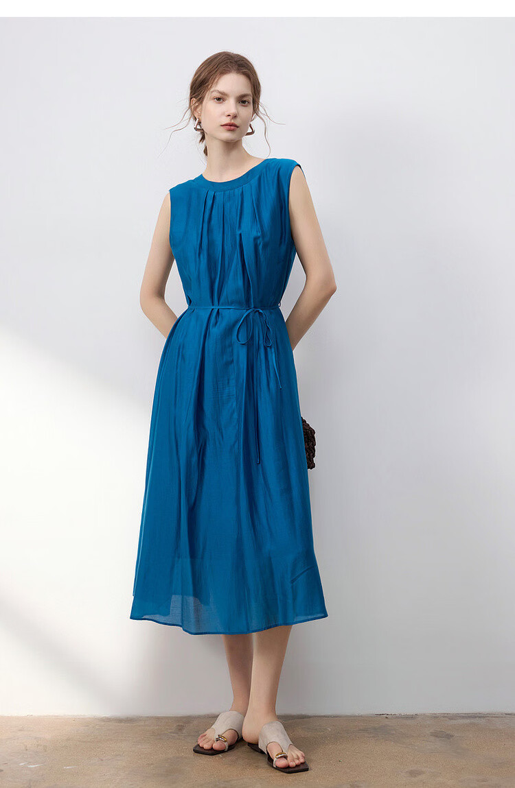 Demana Oxygen Lenzell Summer Sleeveless Pleated Waistband Loose Slim Fit Dress for Women Premium 16