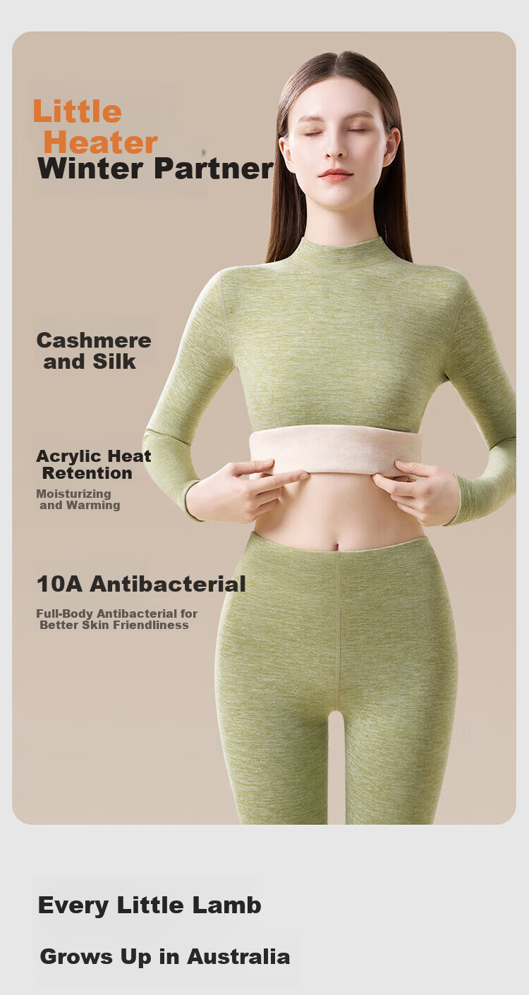 Modal Mid-High Neck Thermal Underwear Set for Women with Cashmere and Silk, Fleece-Lined, Fashionable Autumn Top and Bottom, Skin-Friendly, Size L 1