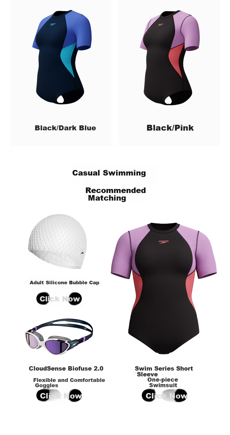 Speedo Women's Swim Active Series Colorblock UV Protection Short Sleeve One-Piece Swimsuit Black/Navy Size 36 8